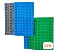 Big Briks - Pack de 12 Bases para Construir - Compatible con Todas Las Grandes Marcas - Tacos Grandes - 19,05 x 9,53 cm - Azul, Gris y Verde
