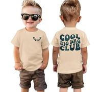 Big Brother Shirt Cool Big Bro Club Camiseta Niños Hermanos Camiseta con Estampado Ropa de Bebé Gran Hermano Camisetas Verano Manga Corta Tops Algodón Camisa, Albaricoque-1, 12-18 Meses