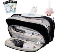 Big Capacity Pencil Case, 3 Compartments Simple Storage Aesthetic Pencil Case, Large Capacity Pencils Pouch, Handheld Pen Bag, for Students, Office Workers, Office Necessities (Black)