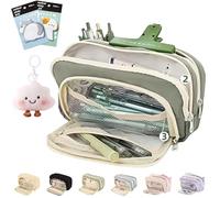 Big Capacity Pencil Case, 3 Compartments Simple Storage Aesthetic Pencil Case, Large Capacity Pencils Pouch, Handheld Pen Bag, for Students, Office Workers, Office Necessities (Green)