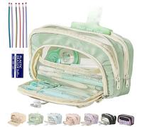 Big Capacity Pencil Case, 3 Compartments Simple Storage Aesthetic Pencil Case Organizer, Kawaii Canvas Large Capacity Pencil Pouch, Front Window Design, Dirty-Resistant, Simple (Green)