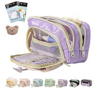 Big Capacity Pencil Case, Beige Pencil Case, Large Capacity Pencil Pouch, Pencil Pouch Organizer, 3 Compartments Simple Storage Aesthetic Pencil Case (Purple)