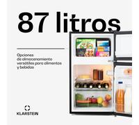 Klarstein Big Daddy Cool - Combinación Nevera-Congelador, Neveras silenciosas de 87L de capacidad, Eficiencia energética clase E, Frigorífico de 61L, Congelador de 26L, Negro