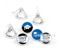 Big Dot of Happiness 2024 Blue Graduation Party Round Candy Sticker Favors - Labels Fit Chocolate Candy (1 Sheet of 108)