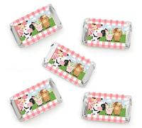 Big Dot of Happiness Animales de granja para niñas, mini calcomanías para envolver barras de caramelos, color rosa, baby shower o fiesta de cumpleaños, recuerdos pequeños, 40 unidades