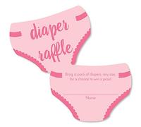 Big Dot of Happiness Baby Girl - Insertos de boletos de rifa en forma de pañal - Actividades de baby shower rosa - Juego de rifa de pañales - Juego de 24