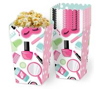 Big Dot of Happiness Cajas de palomitas de maíz para día de spa, contenedores de almacenamiento para fiestas de maquillaje para niñas, embalaje de regalo premium, paquete de 12