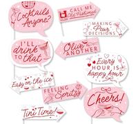 Big Dot of Happiness Funny Drinks with the Girls - Kit de accesorios para cabina de fotos de cóctel, cumpleaños, decoraciones del día de Galentine, suministros de despedida de soltera rosa y rojo, 10