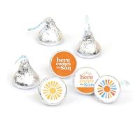 Big Dot of Happiness Here Comes The Son - Calcomanías pequeñas para fiestas, regalos redondos para baby shower, etiquetas para dulces de chocolate (1 hoja de 108)