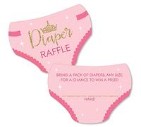 Big Dot of Happiness Little Princess Crown - Insertos para boletos de rifa en forma de pañal, actividades de baby shower de princesa rosa y dorado, juego de rifa de pañales, juego de 24