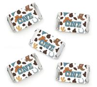 Big Dot of Happiness My First Rodeo - Mini pegatinas para envolver barras de caramelos, pequeños recuerdos de fiesta de primer cumpleaños de Little Cowboy, 40 unidades