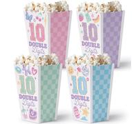 Big Dot of Happiness Preppy - Cajas de palomitas de maíz para niña de 10º cumpleaños, recipientes de papel para regalo de doble dígito, cajas de regalo para fiesta de cumpleaños de niña, juego de 12