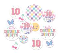 Big Dot of Happiness Preppy - Confeti grande para cumpleaños número 10, decoración de mesa para fiesta de cumpleaños de dos dígitos, centro de mesa de confeti pastel gigante, 27 círculos