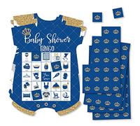 Big Dot of Happiness Royal Prince Charming - Tarjetas y marcadores de bingo con imágenes - Juego de bingo con forma de baby shower - Juego de 18