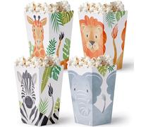 Big Dot of Happiness Safari Animals - Cajas de palomitas de maíz, fiesta de cumpleaños de la selva o recuerdos de baby shower, cajas de regalo surtidas de jirafa, león, cebra, elefante, juego de 12