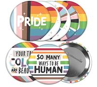 Big Dot of Happiness So Many Ways to Be Human - Insignia de fiesta de orgullo LGBTQIA+ de 3 pulgadas - Botones Pinback - Juego de 8, Metal, Sin gemas.