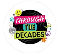 Big Dot of Happiness Through The Decades - Etiquetas adhesivas para fiestas de los años 50, 60, 70, 80 y 90, 24 unidades