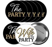 Big Dot of Happiness Wife of The Party - Insignia de despedida de soltera negra y dorada de 7,62 cm, botones de pinback, juego de 8