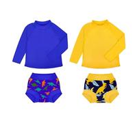 BIG ELEPHANT - Conjunto de 2 pañales antierupciones para Nadar Unisex para bebés, niños y niñas, Traje de baño de Manga Larga con protección Solar UPF 50+