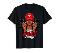 Big Energy Aries Zodiac Afro Women Red Cap Black Girl Women Camiseta