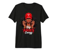 Big Energy Aries Zodiac Afro Women Red Cap Black Girl Women Camiseta Premium