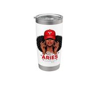 Big Energy Aries Zodiac Afro Women Red Cap Black Girl Women Vaso térmico de acero inoxidable de doble pared