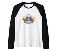 Big Engine American Muscle Car Tribal Flame Vintage Racing Camiseta Manga Raglan