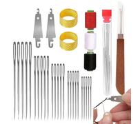 Big Eye Kit de agujas de coser de acero de 34 piezas, juego de agujas de coser a mano de acero inoxidable con carretes de hilo de dedal enhebrador