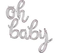 Big Eye Owl Globos plateados de 16 pulgadas para Oh Baby Globo de papel de aluminio con letras cursivas Mylar Alphabet Banner Helio Globo de papel de aluminio para fiesta de bebé, aniversario, boda,