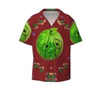 Big Eye Watermelon - Camisa informal de manga corta para hombre, elegante estampado hawaiano, transpirable y cómoda con botones, Negro, M
