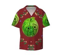 Big Eye Watermelon - Camisa informal de manga corta para hombre, elegante estampado hawaiano, transpirable y cómoda con botones, Negro, S