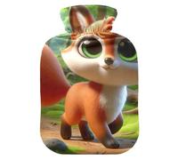 Big Eyes Fox - Botella de agua caliente con pies de cubierta suave y calentador de cama, botellas de calor para calambres menstruales, alivio del dolor, 1 litro