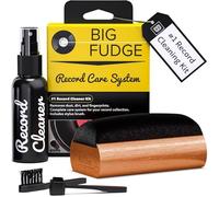 Big Fudge Kit Limpieza Vinilos Discos 4en1 - Cepillo de Terciopelo para Disco y Otro para la Aguja - Solución Limpiadora y Bolsa de Almacenamiento - Limpiador Vinilos Discos