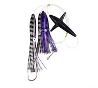 Big Game Pesca Teaser aparejado con cuatro señuelos de calamar para agua salada, atún, marlin, margarita, cadena, plumas, cebo, color amarillo, 22,5 cm de longitud, 151 g de peso, efecto de brillo