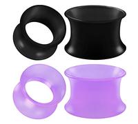 BIG GAUGES 2 pares de tapones para los oídos de silicona negra púrpura ultra fino doble acampanado, piercing para joyería y oreja, lóbulo, túnel de carne, no disponible