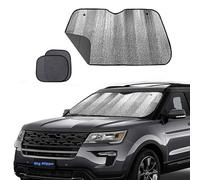 Big Hippo Windshield Sun Shade, Car Window Shade as Bonus Keep Vehicle Cool Windshield Sunshade Protect Your Car from Sun Heat & Glare Best UV Ray Visor Protector -Silver/Black (Size: 55.16X 27.5inch)