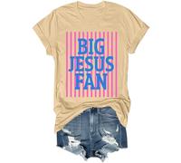 Big Jesus Fan - Camiseta retro a rayas cristianas para mujeres y hombres, caqui, M