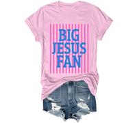 Big Jesus Fan - Camiseta retro a rayas cristianas para mujeres y hombres, rosa, XL