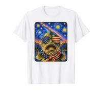 Big Mouth Bass Fish con Gafas de Bandera de Estados Unidos Arte Americano Camiseta gráfica económica, Hombre, Blanco, XL