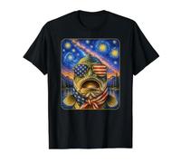 Big Mouth Bass Fish con Gafas de Bandera de Estados Unidos Arte Americano Camiseta gráfica económica, Hombre, Negro, L