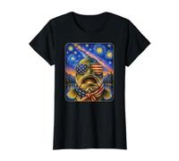 Big Mouth Bass Fish con Gafas de Bandera de Estados Unidos Arte Americano Camiseta gráfica económica, Mujer, Negro, M