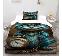 Big Mouth Blue Gato Edredón De Fibra De Doble Capa Poliéster Chaqueta De Edredón De Microfibra Impresión 3D Juego De Ropa De Cama De 2 Piezas Single（135x200cm）