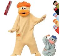 Big Mouth Monster Onesie,Funny Plush Monster Pajamas for Adult,Silly Coral Fleece Onesies,Cozy Hooded Loungewear with Hair (FR/ES, Letras, L, Regular, Regular, Orange)