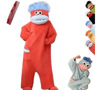 Big Mouth Monster Onesie,Funny Plush Monster Pajamas for Adult,Silly Coral Fleece Onesies,Cozy Hooded Loungewear with Hair (FR/ES, Letras, S, Regular, Regular, Red)