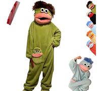 Big Mouth Monster Onesie,Funny Plush Monster Pajamas for Adult,Silly Coral Fleece Onesies,Cozy Hooded Loungewear with Hair (FR/ES, Letras, S, Regular, Regular, Green)