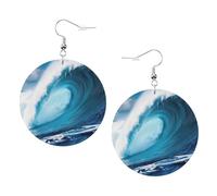 Big Ocean Wave - Pendientes redondos impresos en alta definición para mujer, 1 par de aretes perforados de cuero ligero, joyería de moda para mujeres y niñas, One Size, Poliéster