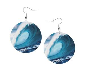 Big Ocean Wave - Pendientes redondos impresos en alta definición para mujer, 1 par de aretes perforados de cuero ligero, joyería de moda para mujeres y niñas, One Size, Poliéster