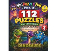 BIG PUZZLE FUN FOR KIDS: 112 Puzzles: Word Searches, Mazes, Crosswords, Word Scrambles & Coloring Pages for Ages 5-9 | Dinosaur Puzzle Book