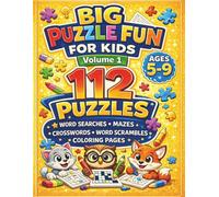 BIG PUZZLE FUN FOR KIDS: 92 Puzzles - Word Searches, Mazes, Crosswords & Coloring Pages for Ages 5-9