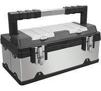 BIG RED A5519BR Torin - Caja de herramientas portátil de acero inoxidable y plástico de 19 pulgadas con cerradura de metal, múltiples compartimentos, tapa transparente y bandejas extraíbles, acero